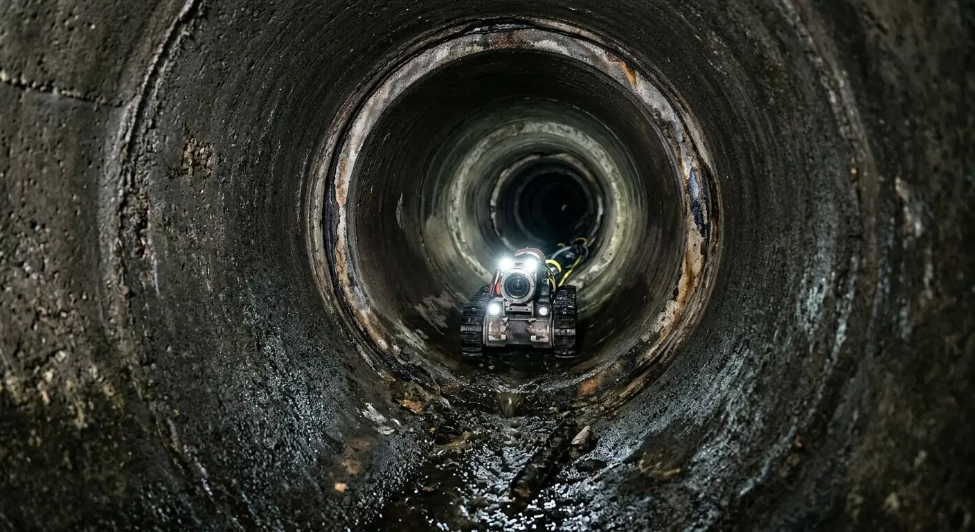 Robotic sewer camera inspecting pipe interior for Drain Snake Service in Lake Arrowhead